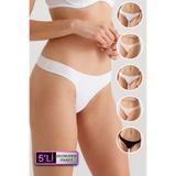 Pierre Cardin 2051 Kadın Tanga Külot, Pamuklu, 5'Li Paket, Renkli, 36 Beden