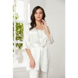 Pierre Cardin 2075 Kadın Saten Sabahlıklı Pijama Takım, Ekru, S Beden