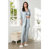 Pierre Cardin 2075 Kadın Saten Sabahlıklı Pijama Takım, Mist, S Beden