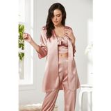 Pierre Cardin 2075 Kadın Saten Sabahlıklı Pijama Takımı, Brandy, S Beden