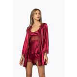 Pierre Cardin 2490 Bordo Saten 3'lü Kimono Şort Takımı