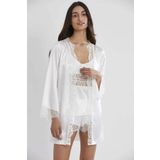 Pierre Cardin 2490 Ekru Saten 3'lü Kimono Şort Takımı