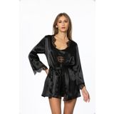 Pierre Cardin 2490 Siyah Saten 3'lü Kimono Şort Takım