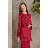 Pierre Cardin 2800 Kadın Bordo Dantelli Penye 3'lü Sabahlıklı Pijama Takım
