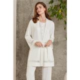 Pierre Cardin 2800 Kadın Ekru Dantelli Penye 3'lü Sabahlıklı Pijama Takım