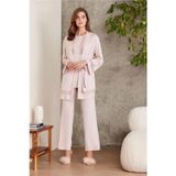 Pierre Cardin 2800 Kadın Pudra Dantelli Penye 3'lü Sabahlıklı Pijama Takım