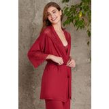 Pierre Cardin 2820 Kadın Bordo Dantelli Penye 3'lü Sabahlıklı Pijama Takım