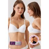 Pierre Cardin 2'li Ekonomik Paket Beyaz 6805 Adria Balenli Push Up Dolgulu Micro Sütyen Set - C Cup Seçeneğiyle - 80B
