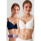 Pierre Cardin 2'li Ekonomik Paket Ekru-Lacivert 6224 Barcelona Balenli Desteksiz Dantelli Toparlayıcı Sütyen Set (C Cup Seçeneğiyle) - 80D - Ekru - Lacivert