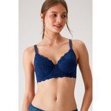 Pierre Cardin 2'li Ekonomik Paket Ekru-Lacivert 6224 Barcelona Balenli Desteksiz Dantelli Toparlayıcı Sütyen Set (C Cup Seçeneğiyle) - 90D - Ekru - Lacivert