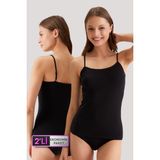 Pierre Cardin 2'li Ekonomik Paket Siyah 1204 Ince Askılı Basic Pamuklu Atlet Set - 44 - Siyah - Siyah