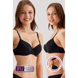 Pierre Cardin 2'li Ekonomik Paket Siyah 6805 Adria Balenli Push Up Dolgulu Micro Sütyen Set - C Cup Seçeneğiyle - 85B