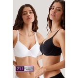 Pierre Cardin 2'li Ekonomik Paket Siyah-Beyaz 6224 Barcelona Desteksiz Toparlayıcı Micro Sütyen Set D Cup Seçeneği - Siyah - Beyaz - 100B