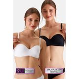 Pierre Cardin 2'li Ekonomik Paket Siyah-Beyaz 6800 Ales Ultra Hafif Bütün Kap Dolgusuz Micro Straplez Sütyen Set - Siyah - Beyaz - 80B