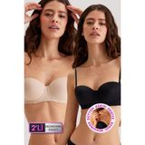 Pierre Cardin 2'li Ekonomik Paket Siyah - Ten 6315 Siena Desteksiz Balenli Straplez Pamuklu Sütyen Set - 90B