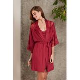 Pierre Cardin 4010 Bordo Kadın Dantelli Penye Gecelik Sabahlık Takım