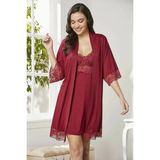 Pierre Cardin 4020 Bordo Dantelli Gecelik Sabahlık Takım