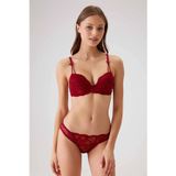 Pierre Cardin 4031 Kadın Bordo Balenli Destekli Dantelli Sütyen Külot Takım, 75 Beden