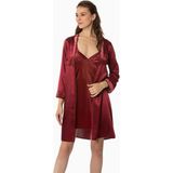 Pierre Cardin 4040 Bordo Kadife Saten Gecelik &amp; Sabahlık Takım