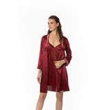 Pierre Cardin 4040 Kadın Gecelik Sabahlık Takım, Bordo, L Beden