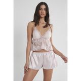 Pierre Cardin 450 Pudra Kadın Saten Dantelli Şort Takım Pijama