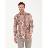 Pierre Cardin 50266599-VR002 Açık Kahverengi Desenli Erkek Gömlek