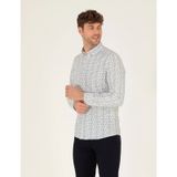 Pierre Cardin 50272323-VR027 Haki Desenli Erkek Gömlek