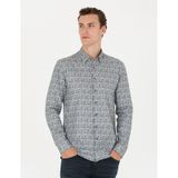 Pierre Cardin 50274069-VR102 Petrol Desenli Erkek Gömlek