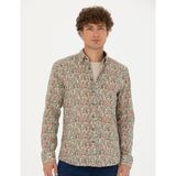 Pierre Cardin 50274113-VR027 Haki Desenli Erkek Gömlek