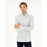 Pierre Cardin 50295253-VR054 Yeşil Regular Fit Çizgili Uzun Kollu Erkek Gömlek