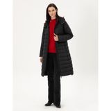 Pierre Cardin 50297299-VR046 Siyah Kapüşonlu Kapitone Uzun Kadın Mont
