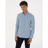 Pierre Cardin 50316768-VR036 Mavi Slim Fit Dokulu Uzun Kollu Erkek Gömlek
