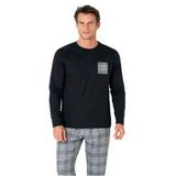 PIERRE CARDIN 6107 Erkek Uzun Kollu Bisiklet Yaka Pijama Takımı-Siyah-SİYAH-L