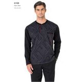 Pierre Cardin 6108 Erkek Uzun Kollu Yakası Düğmeli Pijama Takım-Siyah - 2XL