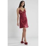 Pierre Cardin 624 Bordo Saten Güpürlü Gecelik