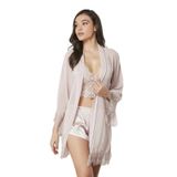 Pierre Cardin 7005 Pudra Saten 4'lü Sabahlık Gecelik Şort Takım