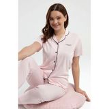 Pierre Cardin 7715 Kadın Somon Kısa Kollu Önden Düğmeli Biyeli Gömlek Pijama Takımı