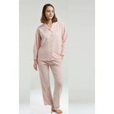 Pierre Cardin 9020 Kadın Pembe Uzun Kollu Önden Düğmeli Gömlek Pijama Takımı