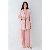 Pierre Cardin 9082 Kadın Pembe Sabahlıklı Ip Askılı Dantel Detaylı 3'lü Pijama Takımı