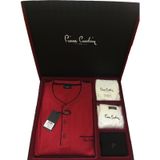 Pierre Cardin Bordo Uzun Kol Pijama Takımı+Atlet+Boxer+Çorap+Kemer+Cüzdan Seti