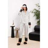 Pierre Cardin Büyük Beden Kadın Önden Düğmeli Biyeli Saten Pijama Takım Göz Bandı Ve Toka Hediyeli