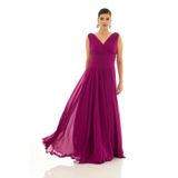 Pierre Cardin Carmen Fuşya Şifon V Yaka Uzun Abiye Elbise