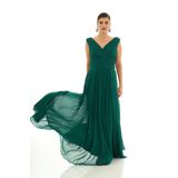Pierre Cardin Carmen Yeşil Şifon V Yaka Uzun Abiye Elbise