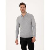 Pierre Cardin Erkek Açık Gri Melanj Regular Fit Polo Yaka Fermuarlı Triko Kazak 50315729-VR091