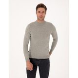 Pierre Cardin Erkek Açık Gri Melanj Slim Fit Çeyrek Yaka Basic Triko Kazak 50314188-VR091 - 3XL