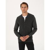 Pierre Cardin Erkek Açık Gri Melanj Slim Fit Fermuarlı Triko Hırka 50317333-VR091 - 3XL