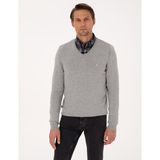 Pierre Cardin Erkek Açık Gri Melanj Slim Fit V Yaka Basic Triko Kazak 50314190-VR091 - 3XL