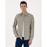 Pierre Cardin Erkek Açık Haki Slim Fit Uzun Kollu Jean Gömlek 50305630-VR183 - XL