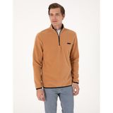 Pierre Cardin Erkek Açık Kahverengi Regular Fit Yarım Fermuarlı Polar Sweatshirt 50314056-VR197 - Sütlü Kahve - 2XL