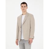 Pierre Cardin Erkek Açık Kahverengi Slim Fit Keten Çizgili Ceket 50284995-VR002 - 56 - 6 Drop